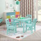 Ensemble table et chaises eHemco en bois massif pour enfants (4 chaises incluses), ensemble de 5 pièces