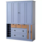 Armoire de cuisine autoportante haute Whisen 71, grand buffet de rangement pour salle à manger avec 4 portes pliantes, étagères et casiers à vin