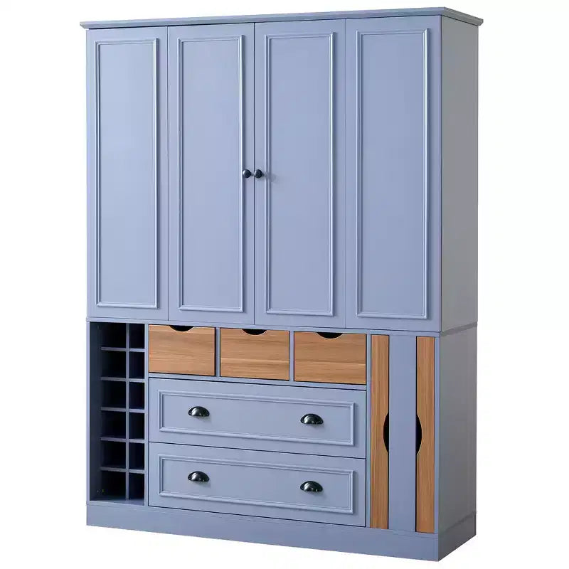 Armoire de cuisine autoportante haute Whisen 71, grand buffet de rangement pour salle à manger avec 4 portes pliantes, étagères et casiers à vin