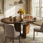 Table à manger ronde extensible 47-63 pour 4-8 personnes, table de cuisine extensible en bois de style ferme avec cadre métallique, ovale peu encombrante pour appartement, gris rétro