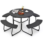 Costway Table de pique-nique ronde d'extérieur 8 places avec 4 bancs et trou pour parasol Noir/Gris/Vert/Blanc