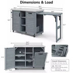 Îlot de cuisine d'extérieur FAMYYT de 198,9 cm avec comptoir en acier inoxydable, station de barbecue pliable et armoires de rangement, Bleu Gris