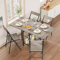 47 Ensemble de salle à manger pliant 5 pièces de style ferme pour 4 personnes - Table pliante en bois sur roulettes et 4 chaises pliantes - Cadre en acier robuste, peu encombrant pour appartement
