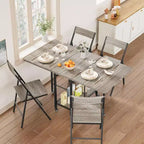47 Ensemble de salle à manger pliant 5 pièces de style ferme pour 4 personnes - Table pliante en bois sur roulettes et 4 chaises pliantes - Cadre en acier robuste, peu encombrant pour appartement