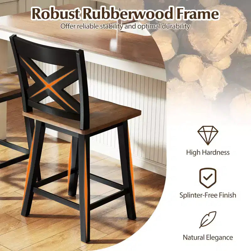 Lot de 4 tabourets de bar pivotants Costway 24" avec dossier, large assise et repose-pieds pour îlot de cuisine