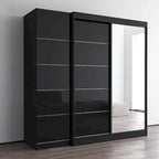Armoire 2 portes avec miroir, façade vitrée, 2 personnes (Gris / Noir / Blanc)