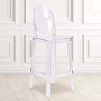 Tabouret de bar Ghost Emma et Oliver avec dossier ovale en cristal transparent