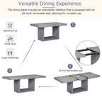 Ensemble de salle à manger contemporain de 6 pièces avec table à rallonge de 198 cm et pied central