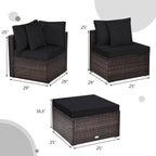 Ensemble de meubles de patio en rotin 4 pièces avec coussins et oreillers amovibles – Canapé d'angle : 73,7 x 73,7 x 63,5 cm