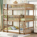 Lit superposé triple pour enfants, lit superposé trois places détachable avec échelle et barrière de sécurité, se sépare en 3 lits