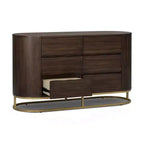 Commode moderne à 6 tiroirs avec plateau Live Edge, piètement en métal et construction en bois mélangé durable