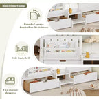 Lit pour tout-petits Bellemave Queen Size avec 14 barrières de sécurité, cadre de lit peu encombrant avec étagères intégrées et 2 tiroirs de rangement sous le lit