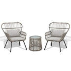 Ensemble bistrot 3 pièces en osier pour conversation, salon de jardin en rotin résistant aux intempéries avec coussins