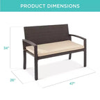 Banc de jardin en osier d'extérieur 2 places Best Choice Products avec coussin, capacité de 317 kg