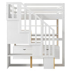 Lit mezzanine en bois massif naturel et blanc avec bureau et tiroirs