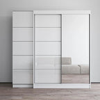 Armoire 2 portes avec miroir, façade vitrée, 2 personnes (Gris / Noir / Blanc)