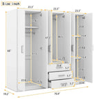 Armoire 6 portes en bois avec 3 grands tiroirs de rangement pour chambre à coucher