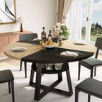 Table de salle à manger ronde pour 4 à 6 personnes, table de cuisine de 120 cm avec étagère de rangement, table à manger en bois avec base en métal pour salon, sans chaises