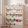 VECELO Étagère de Rangement pour Enfants avec 12 Bacs, Meuble de Rangement en Bois pour Tout-Petits, Grande Capacité pour Livres ou Jouets