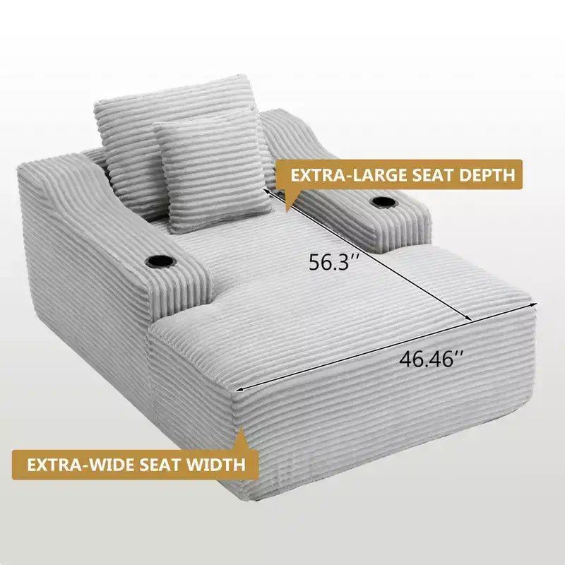 Chaise longue de 170 cm, canapé-lit d'intérieur avec 2 coussins, canapé monoplace sans structure pour salon, aucun assemblage requis
