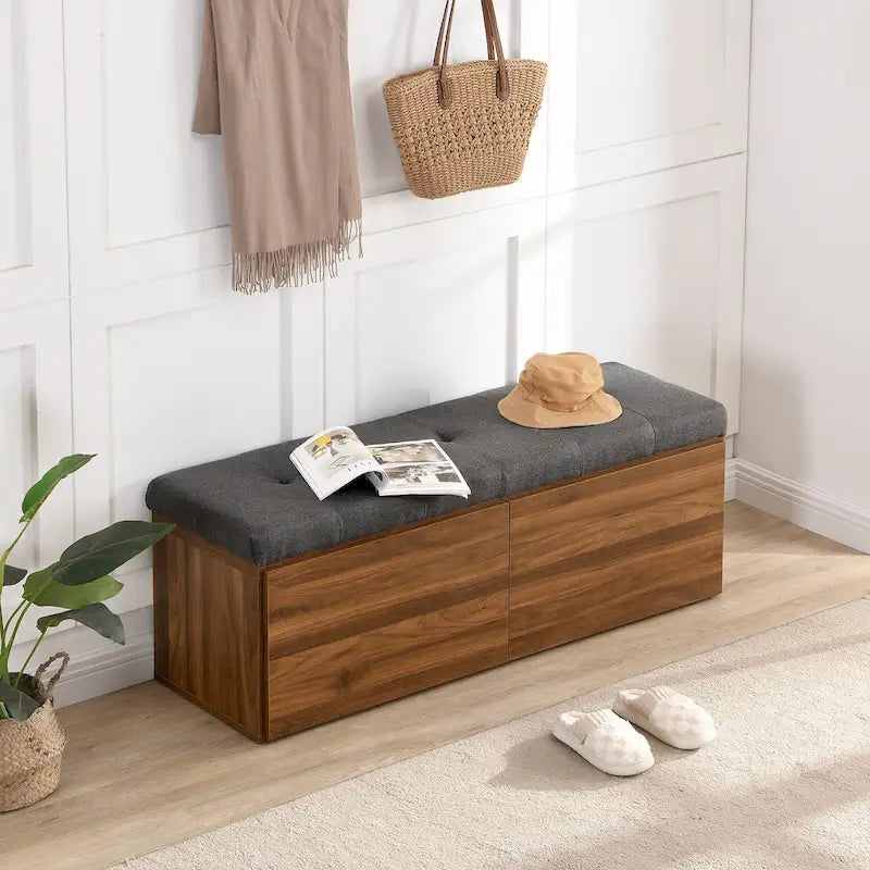 Banc de rangement pour chaussures, meuble à chaussures avec assise rembourrée et deux portes pour entrée