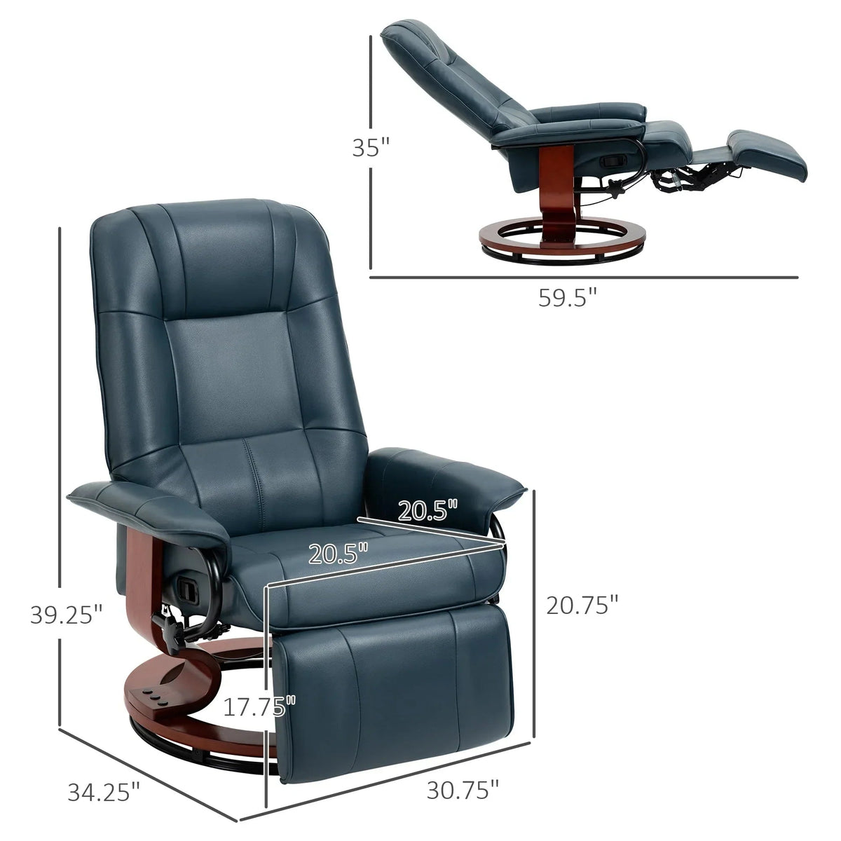 Fauteuil inclinable HomCom en similicuir avec base pivotante manuelle réglable et repose-pieds confortable et relaxant