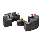 Ensemble de canapé modulaire d'extérieur semi-circulaire 11 pièces avec table basse en verre trempé et 4 tables d'appoint