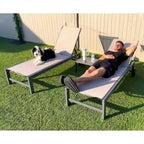 PURPLE LEAF Ensemble de 2 chaises longues de jardin, transats d'extérieur avec cadre en aluminium