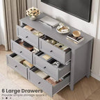 Commode à 6 tiroirs pour chambre à coucher, grande commode avec tiroirs profonds et poignées en métal, commodes modernes en bois pour entrée, couloir