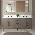 Meuble-lavabo de salle de bain Vanity Art 72 po à double vasque avec dessus en marbre reconstitué