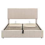 Lit plateforme rembourré Queen avec système de rangement hydraulique - Beige