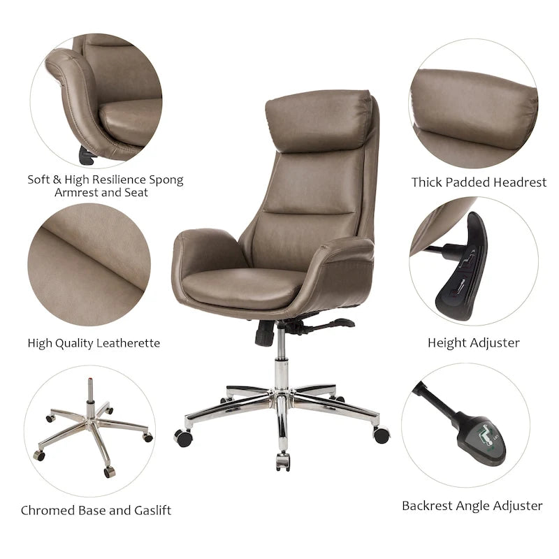 Fauteuil de bureau pivotant réglable en similicuir Glitzhome Mid-century 48 pouces