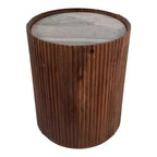 Table d'appoint décorative en bois nervuré avec plateau en marbre et rangement - Petite table d'appoint pour la décoration de la chambre ou du salon