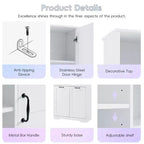 Meuble de rangement de salle de bain avec portes et tiroirs, panier à linge inclinable, plusieurs espaces de rangement, style autoportant