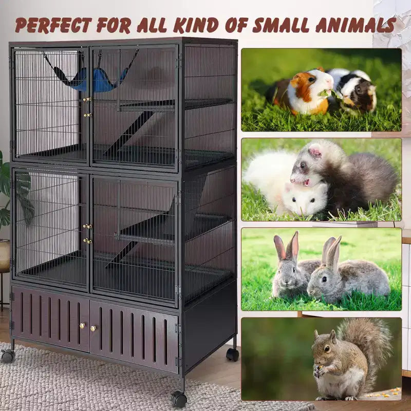 Cage pour petits animaux, cage pour furet - Habitat à 5 niveaux de 59 po avec meuble de rangement, comprend hamac/roulettes/rampes amovibles/plateaux faciles à nettoyer