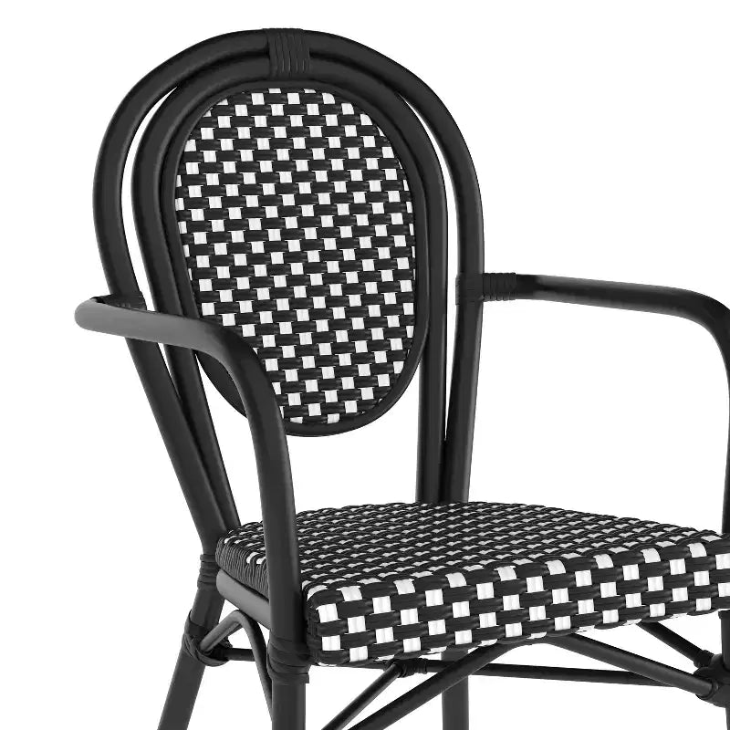 Lot de 4 chaises bistrot Lourdes Thonet empilables avec accoudoirs, en rotin PE et cadre en aluminium, pour l'intérieur et l'extérieur, de la marque Flash Furniture