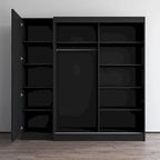 Armoire 2 portes avec miroir, façade vitrée, 2 personnes (Gris / Noir / Blanc)