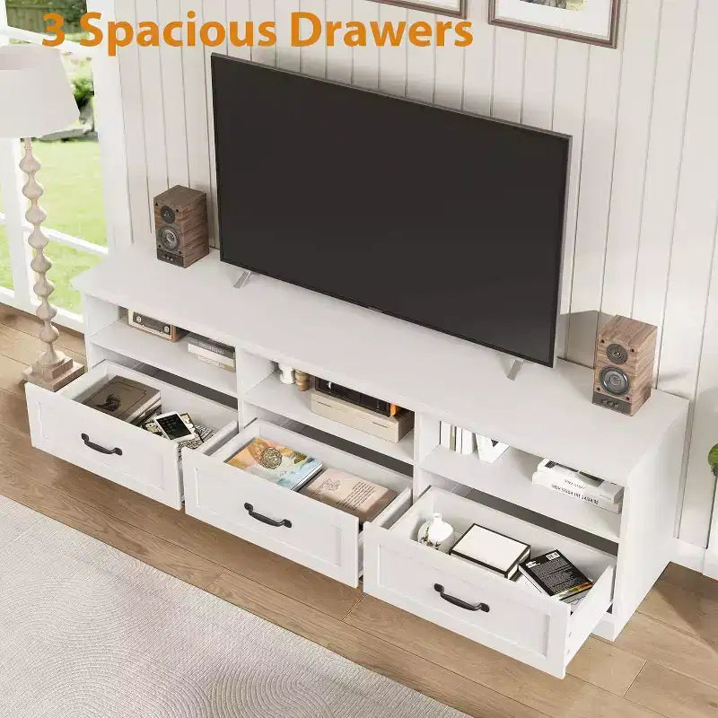 Meuble TV Mid-Century Modern de 178 cm avec tiroir de rangement et étagères ouvertes