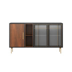 55.12 Buffet-Bahut Moderne Milieu de Siècle 3 Portes, Cadre en Bois Massif Multicouche, Placage Noyer, Entièrement Assemblé - 55.12