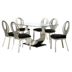 Ensemble de salle à manger 7 pièces avec piédestal en U en acier noir moderne Heer par Furniture of America