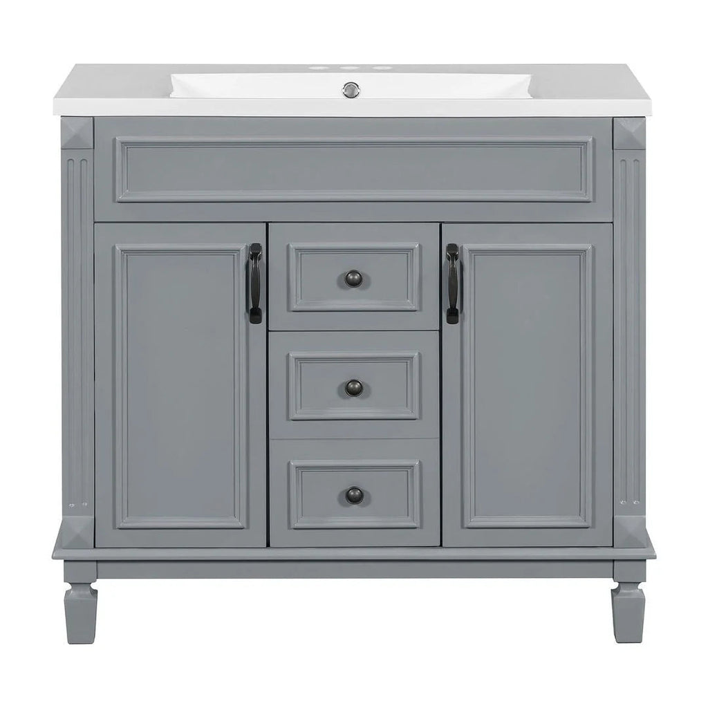 Meuble-lavabo moderne de 36 po avec vasque et armoire à miroir, 2 portes et 2 tiroirs