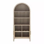 Meuble de Rangement Bohème à Arches avec 2 Portes en Faux Rotin, 5 Étagères Réglables pour Salon, Cuisine, Beige