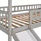 Lit mezzanine jumeau avec toboggan et escalier, lit mezzanine avec tiroirs de rangement, lit mezzanine cabane en bois pour enfants et tout-petits