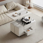 Table basse relevable pliable avec 4 tabourets et rangement