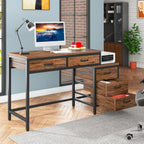 Bureau d'ordinateur réversible avec 5 tiroirs, bureau de travail à domicile avec caisson de rangement pour dossiers et support pour imprimante