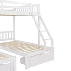Lit superposé Triple (grand lit en haut, lits jumeaux en bas) avec 2 tiroirs de rangement, en bois, peut être séparé en 3 lits individuels