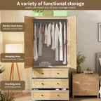 COZONY Armoire penderie avec 3 tiroirs et 2 portes, Placard de rangement moderne en bois pour chambre à coucher, Armoire sur pied blanche robuste