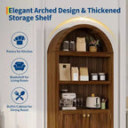 Armoire arquée haute de 183 cm, bibliothèque arquée à 5 niveaux avec doubles portes et étagère réglable, bibliothèque en bois avec rangement pour bureau à domicile