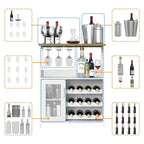 Meuble Bar à Vin Industriel Gris à 3 Niveaux (12+ Bouteilles) 91,4 cm H x 61 cm L x 38,1 cm P, Casier Détachable, 9 Supports à Verres et Étagères Réglables pour Maison/Bar