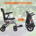 Fauteuil roulant de transport ultra-léger pour personnes âgées, fauteuil de transport pliable et portable, avec frein à main verrouillable et accoudoirs escamotables amovibles